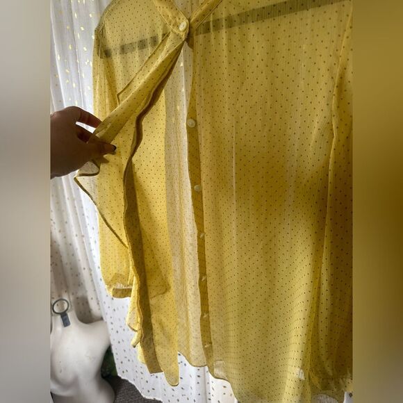 Banana Republic Sheer Waterfall Front Ruffles Polka Dot Button Down Blouse XL - Picture 5 of 9